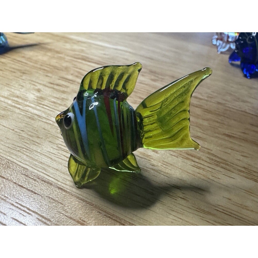 Set of 5 Multicolor Art Glass Fish Miniature Figurines Decorative